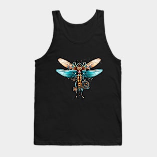 Gold Aqua Steampunk Dragonfly Tank Top